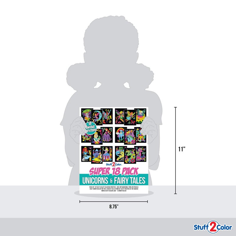 Stuff2Color Super Pack of 18 Fuzzy Coloring Posters (Unicorns & Fairy Tales Edition) - Arts & Crafts for Girls and Boys - Great for After School, Travel, Planes, Group Activities, and Coloring with Friends - Image 5